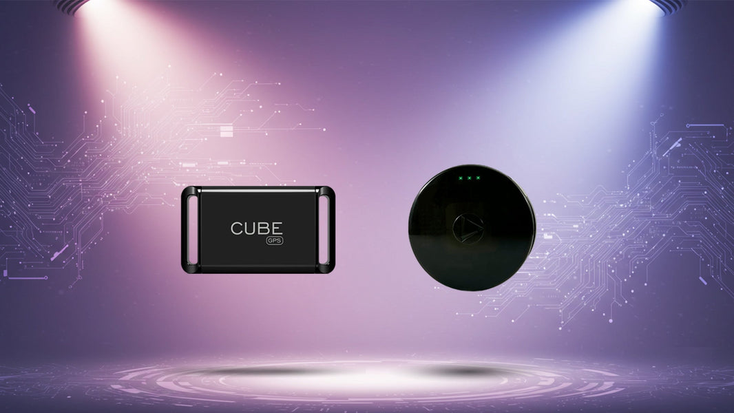 Cube GPS Tracker Review: Pros, Cons, and LandAirSea Comparison. Two GPS trackers on the image: the Cube GPS Tracker on the left and the LandAirSea 54 GPS Tracker on the right.