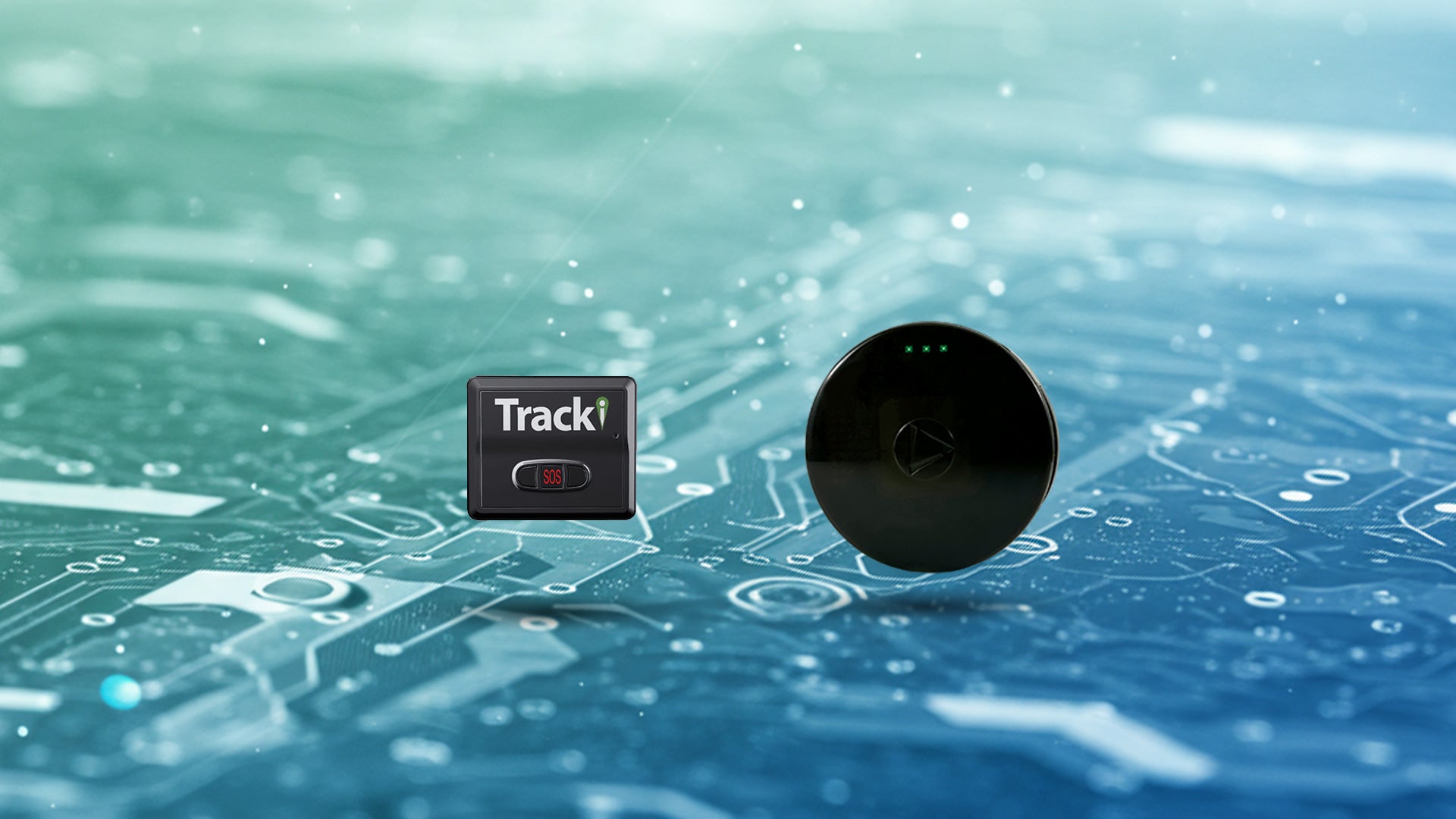 Tracki GPS Tracker Review: Features and a Comparison with LandAirSea. Two GPS trackers on the image: the Tracki GPS Tracker on the left and the LandAirSea 54 GPS Tracker on the right.