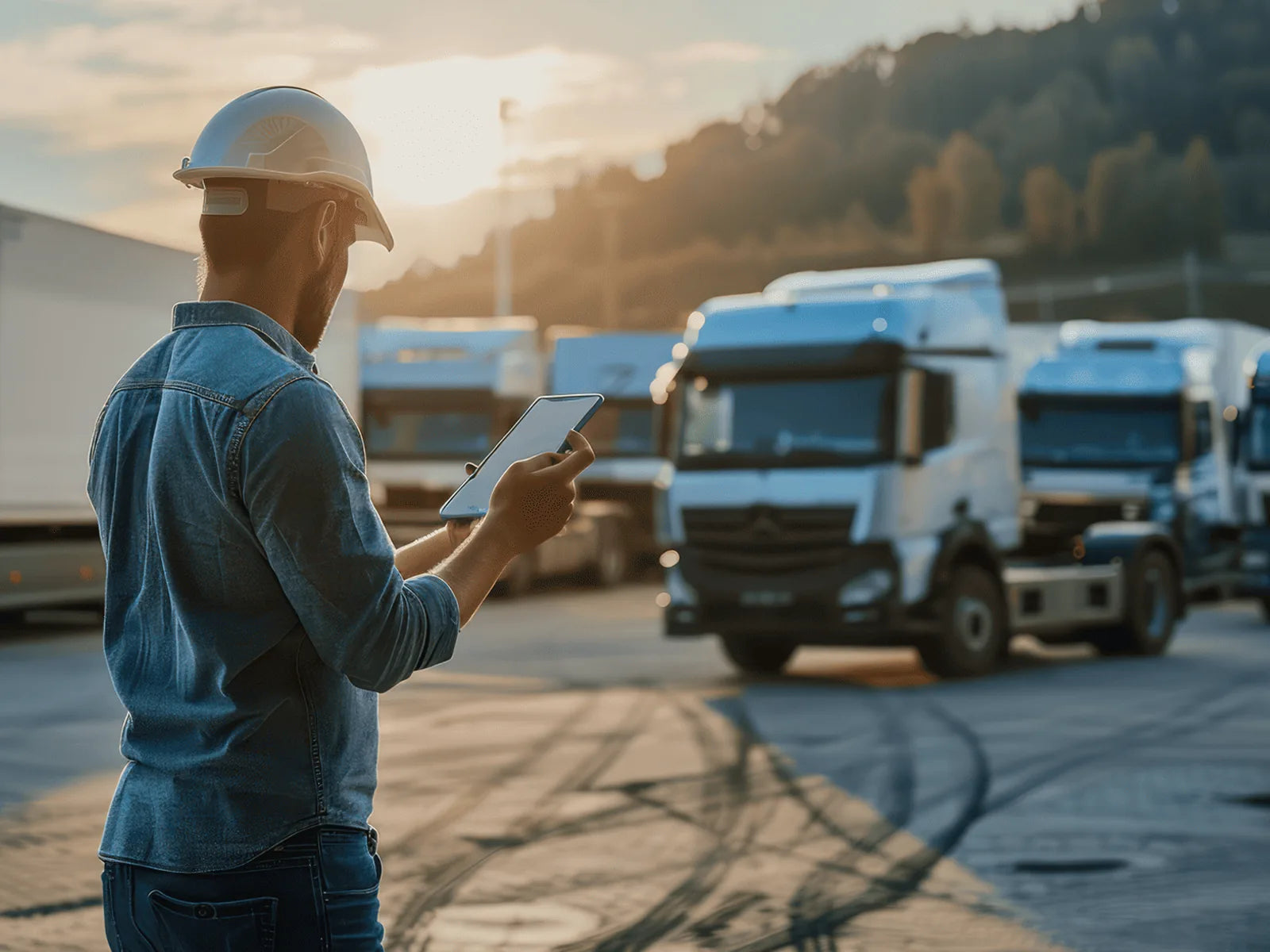 Fleet manager reviewing tracked vehicles on a tablet